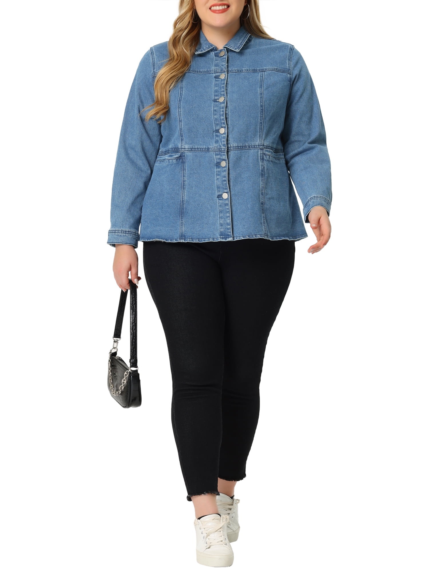Unique Bargains Plus Size Denim Jackets for Women Classic Button Down Jean Jacket