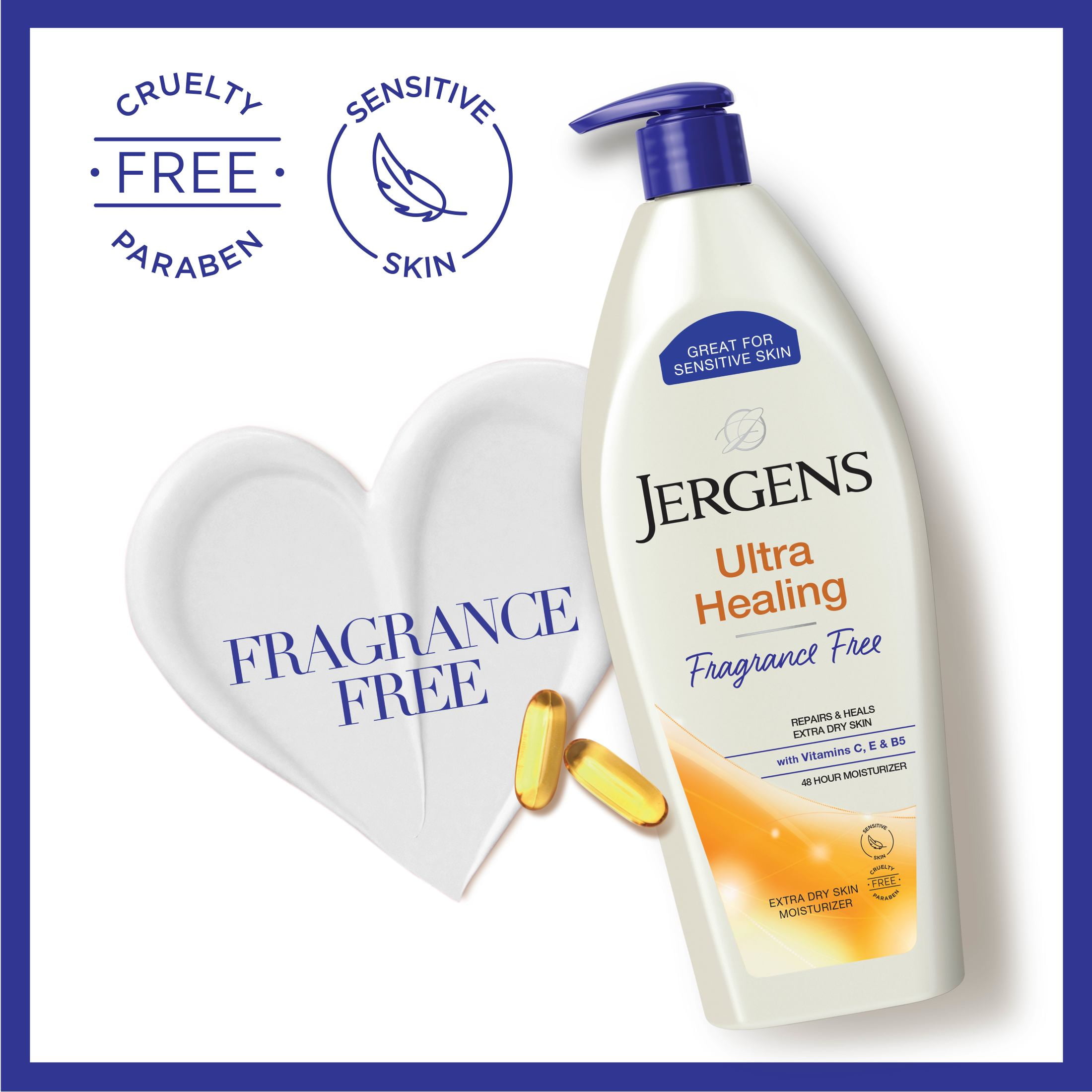 Jergens Ultra Healing Hand And Body Lotion Dry Skin Moisturizer, Fragrance Free, 21 fl oz