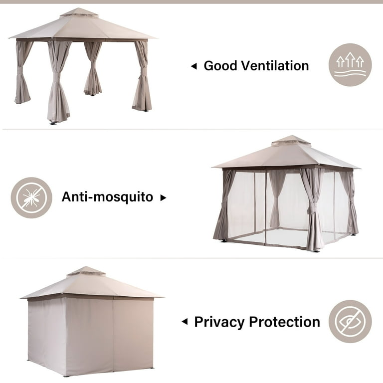 LAUSAINT HOME 10'x10' Deck Gazebo, Double Roof Backyard LAUSAINT HOME 10'x10' Deck Gazebo, Double Roof Backyard