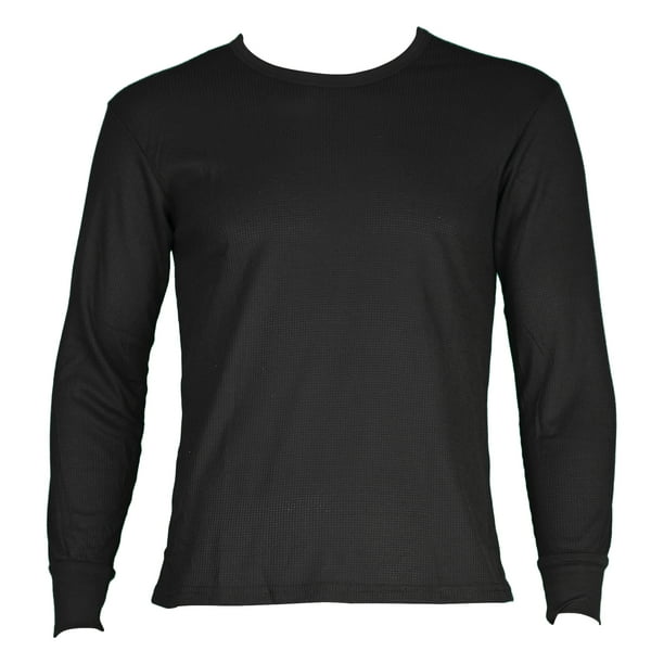 SLM Hommes 100% Coton Thermique Sous-Vêtements Chemise Gaufres en Tricot Isolé Haut Chaud Manches Longues - Moyen-Noir