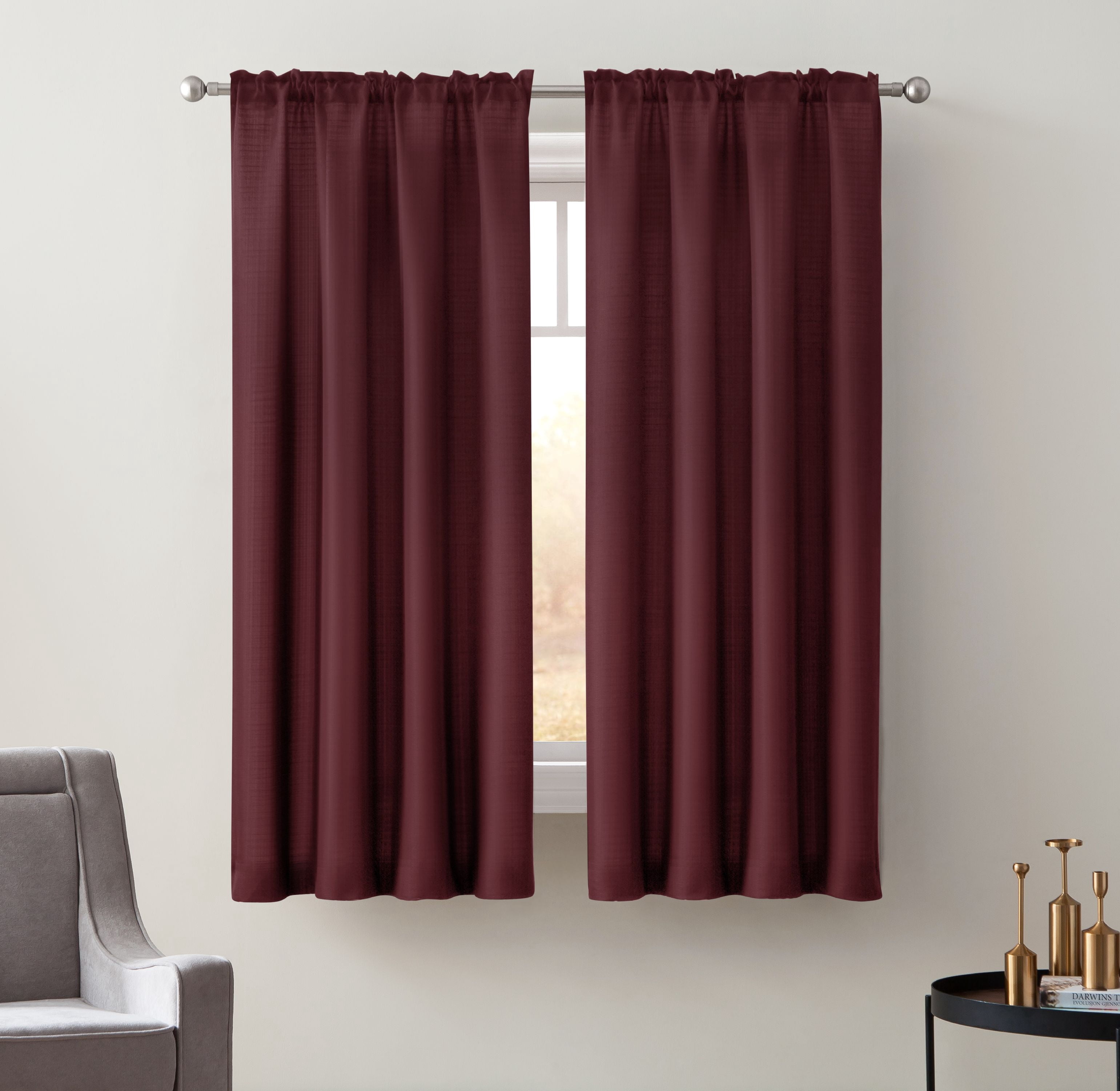 Mainstays Bennett Textured Curtain, Burgandy 63 inch, Set of (2)