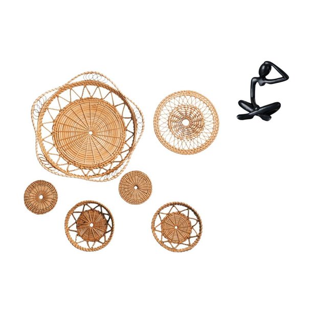 Manualidades de pared,Decoración para colgar en la pared,ratán artesanal tejido,Juego de decoración de pared Adorno decorativo para colgar en la pared,Figura de escritorio,Escultura