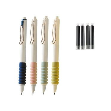 FastXmas 4 Pcs Retractable Fountain Pen, Extra Fine Nib Writing Pen with Black Ink Cartridges, Refillable Soft Sponge Grip Smooth Writing Press Pen Office Supplies for Calligraphy Journaling