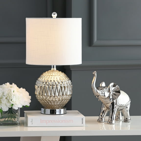 JONATHAN Y Krister 20.5" Glass/Metal LED Table Lamp, Silver/Ivory, JYL1041A