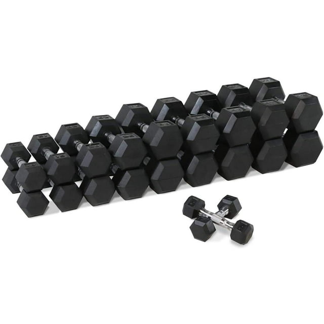 WF Athletic Supply Rubber Coated Hex Dumbbell Set Non-Slip Hex Shape for Muscle Toning, Strength Building, Weight Loss - Multiple Choices Available (e. 550LB Dumbbells Set)