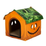 Kitty City Pumpkin House, Green & Orange