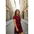 thumbnail image 2 of Women Summer Dress Gingham Plaid Short-sleeved dress and matching belt with button., 2 of 4