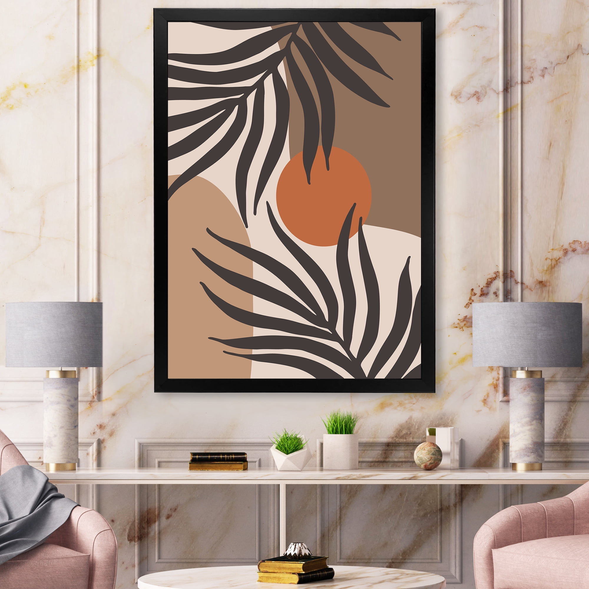 Designart 'Sun and Moon Shapes In Retro Terracotta Tones III' Modern Framed Art Print