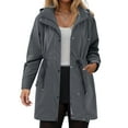 thumbnail image 2 of larppty Women Rain Jacket Lightweight Waterproof Raincoat Outdoor Hooded Windbreaker Trench Coat (Grey, 5XL), 2 of 9