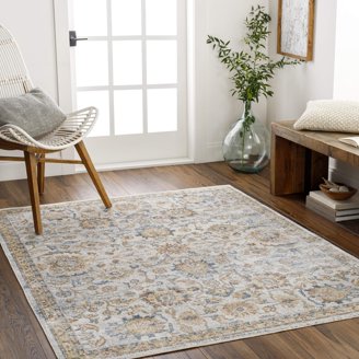 Mark&Day Washable Round Area Rug - 7ft Pale Blue & Beige, Machine Washable For Living Room, Bedroom, Kitchen