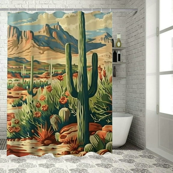 BCIIG Cactus Trees Shower Curtain Set with Hooks 100% Polyester 36"x72