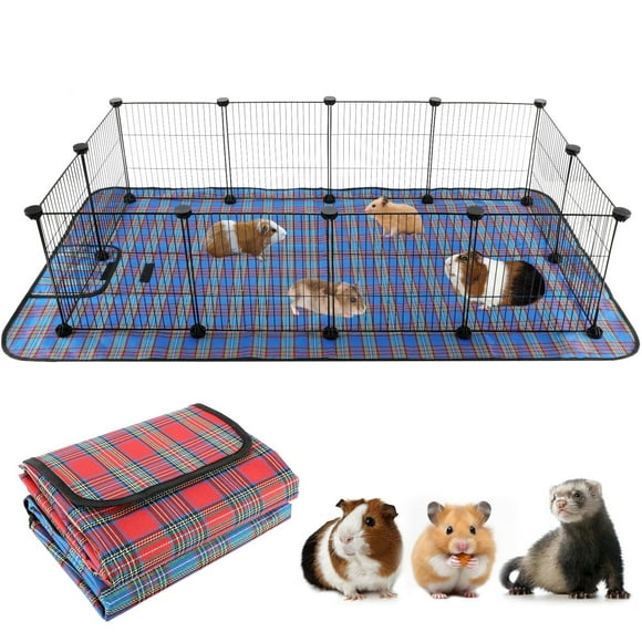 FHTONGE Large Guinea Pig Cage Habitat with 2 Pcs Waterproof Bedding, 8Sq Ft Guinea Pig Playpen with Mat, Metal Small Animal Playpen with Mat for Hamster Hedgeh