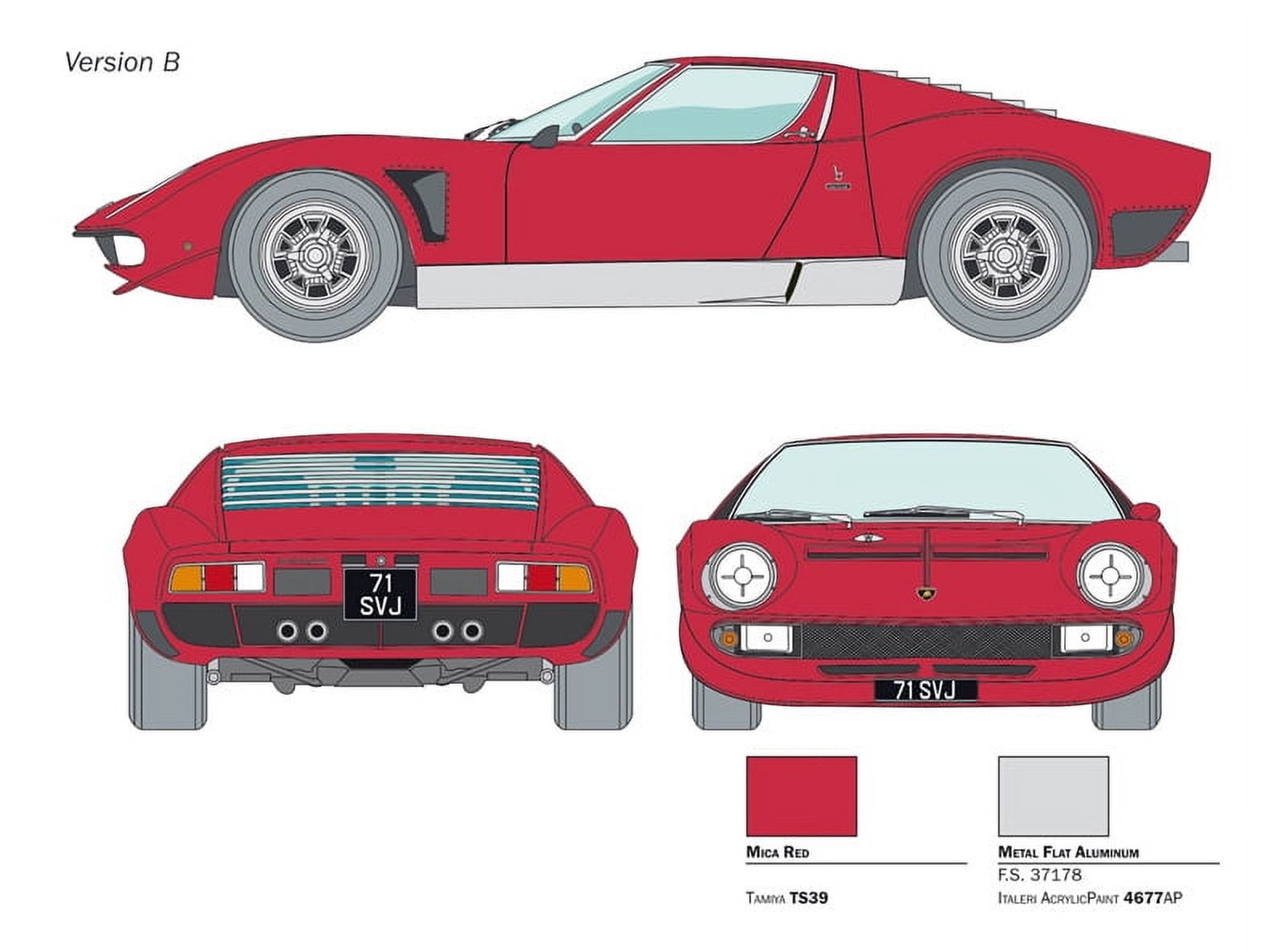 Italeri 3649 Model Plastic to Assemble Car Lamborghini Miura Jota Svj- Model Kit Scale 1:24