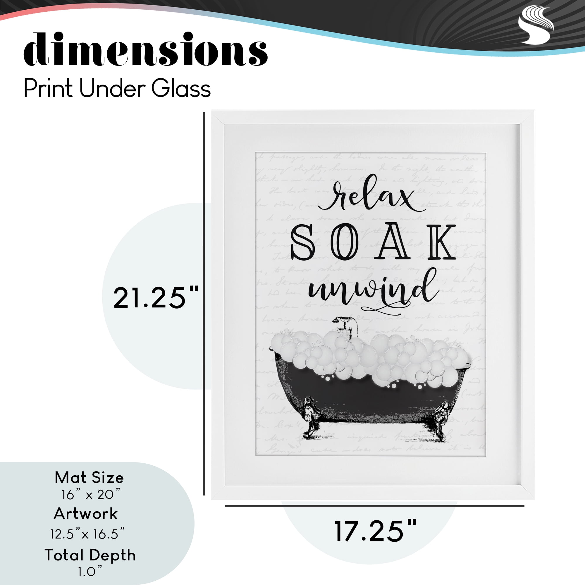 Soak Unwind Bubble Bath White Framed Print Under Glass, design by Lettered and Lined