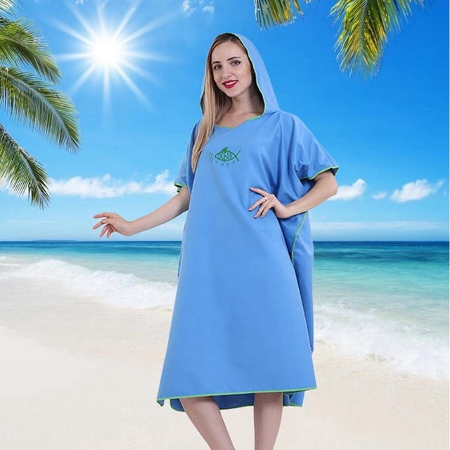 Poncho con capucha, mujer hombre cambiador de , playa traje de neopreno de microfibra portátil tamaño universal toalla de capa de secado rápido pa Azul claro Soledad Cambio de traje de neopreno