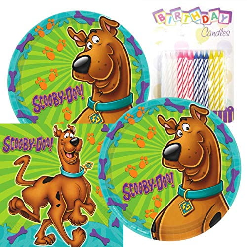 Lobyn Value Pack Scooby Doo Assiettes de Fête et Serviettes Sert 16 avec des Bougies d'Anniversaire