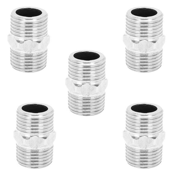1/2 Inch Stainless Steel Hex Nipple Threaded Pipe Connectors for Water Heating Systems Set of 5