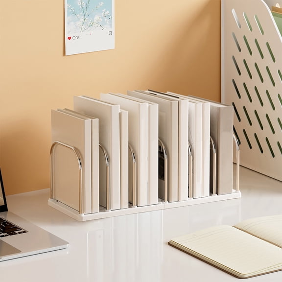 RXIRUCGD Plastic Desktop Bookshelf Organizer with Dividers - Sturdy Space Saving Storage Rack for Books Files and Study Supplies in Home Office