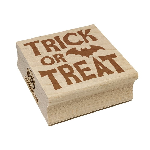 Trick or Treat with Bat Halloween Square Rubber Stamp Stamping Scrapbooking Crafting - Small 1.25in