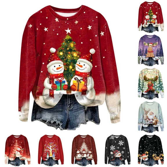 TTUHYWXI Christmas Sweatshirts for Women Xmas Tree Graphic Fall Wimter Clothes Crewneck Pullover Long Raglan Sleeve Top (Wine, XXL)