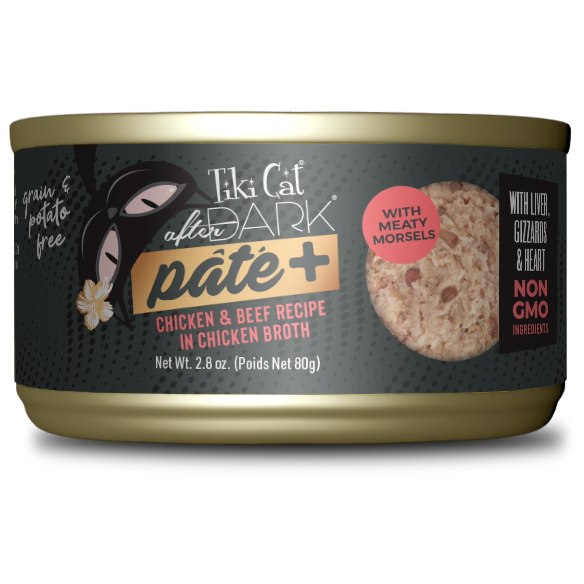 (2 pack) Tiki Cat After Dark Pate+ Wet Cat Food, Chicken & Beef, 2.8 oz. Can