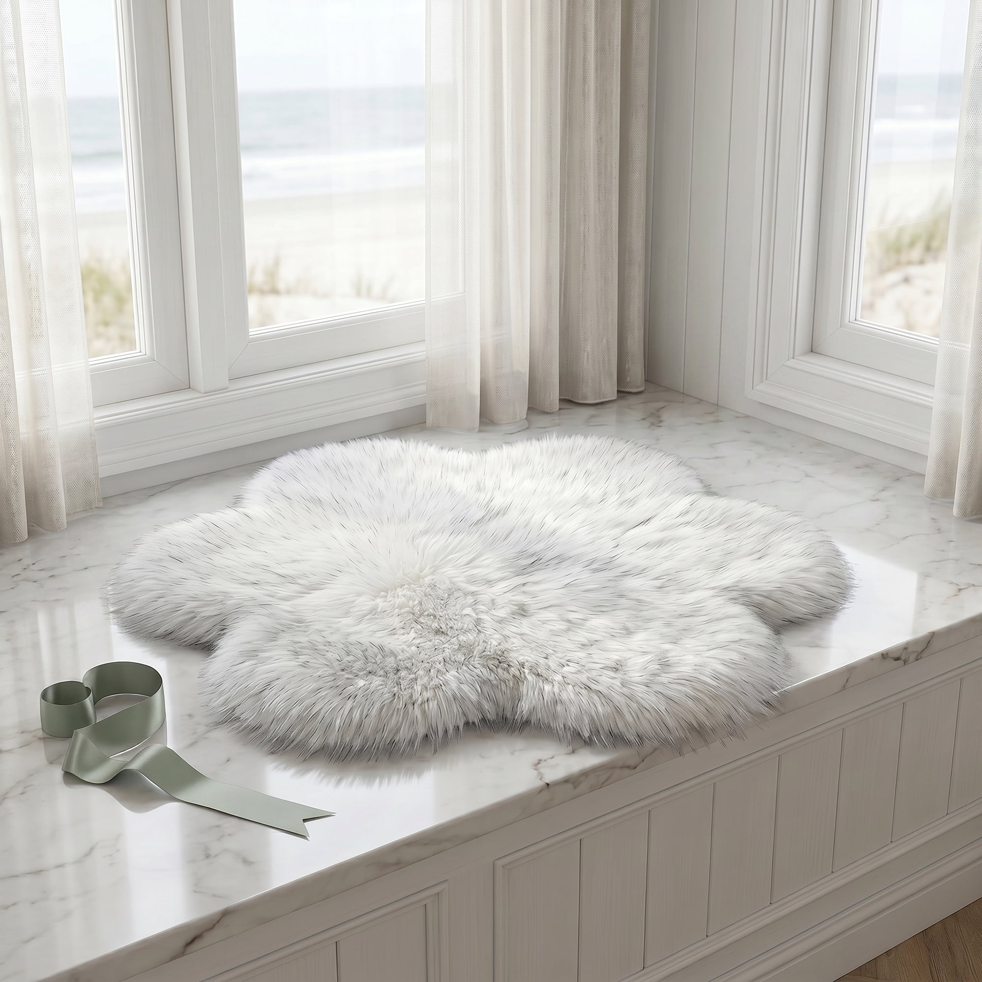 Unique Bargains Shaggy Flower Area Rug Fluffy Non-Slip Fuzzy Carpet 20" x 20" White Black