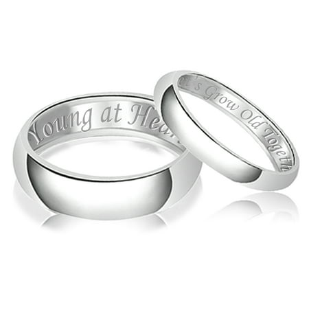 Engraved Wedding Set His & Her Engraved Let's Grow Old Together Young at Heart Classic Sterling Silver Plain Wedding Band Ring ()