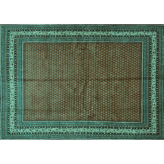 Ahgly Company Machine Washable Indoor Rectangle Persian Turquoise Blue Traditional Area Rugs, 5' x 7'