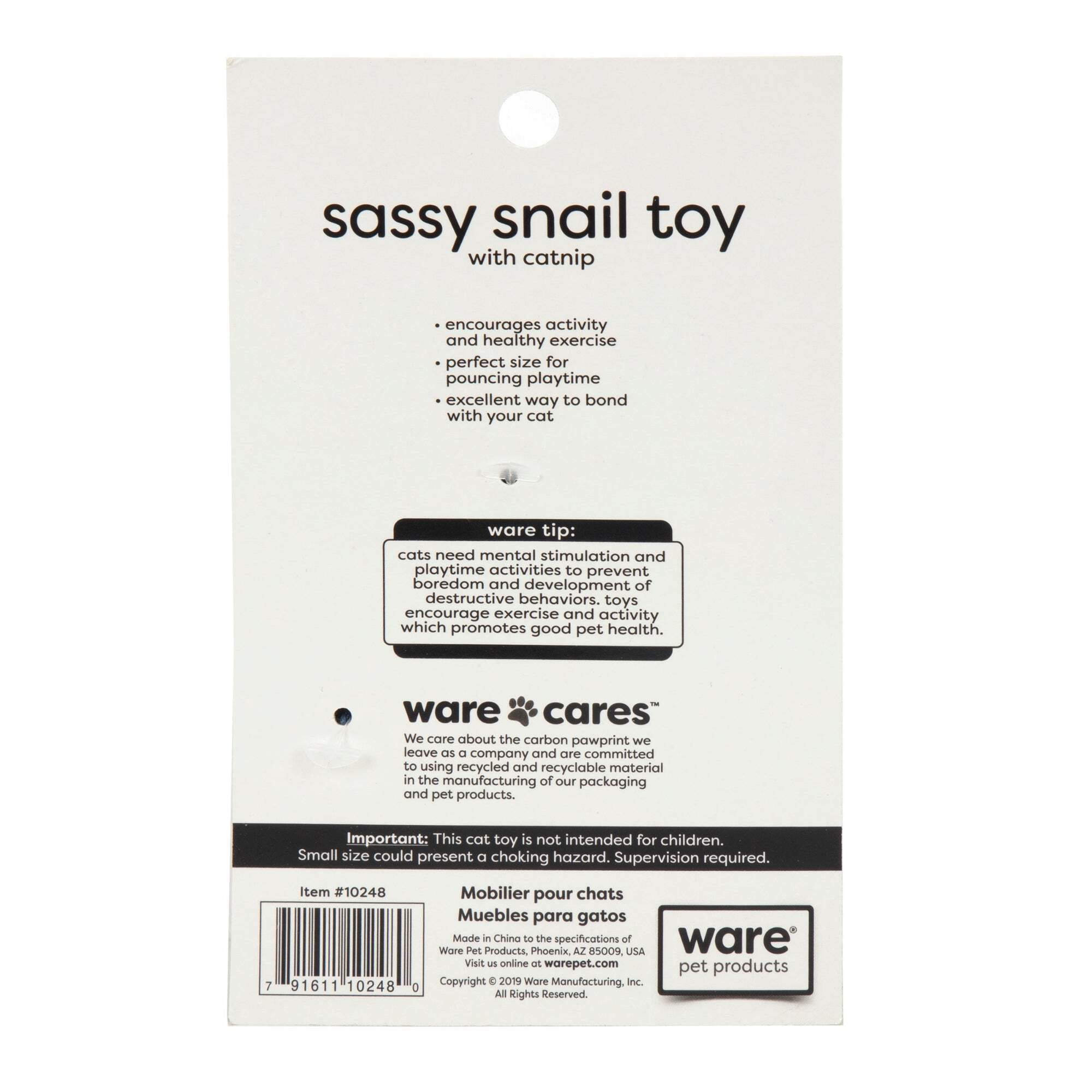 Ware Manufacturing 911534 Sassy Snail Catnip Cat Toy