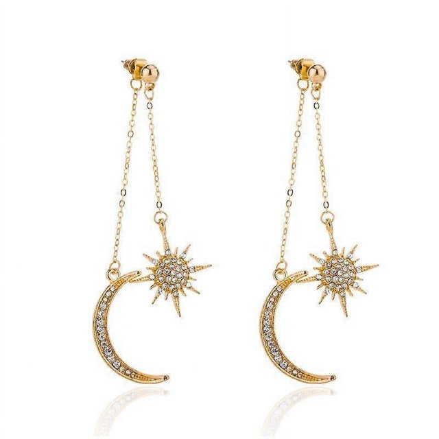 Pendientes largos colgantes para mujeres y niñas, bisutería de moda, bonitos pendientes colgantes de oro y plata, pendientes de luna, estrellas y sol.
