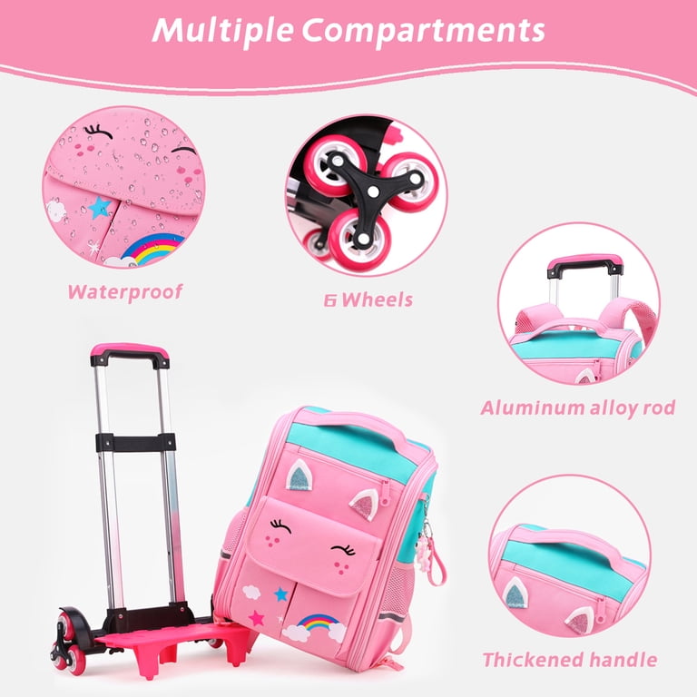 LVYH Rolling Backpack, Waterproof Kids Travel Bag, Pink photo 8