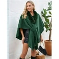 thumbnail image 5 of Women's Open/ Front Cardigan Solid Color Poncho Cape Plus Size Knit Wraps for Fall Winter Dark Green One Size, 5 of 10