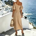 thumbnail image 5 of QUNYINEY Puff Short Sleeve Casual Dresses for Women Summer Striped Long One Shoulder A Line Dress Vacation Loose Fit Dresses, 5 of 5