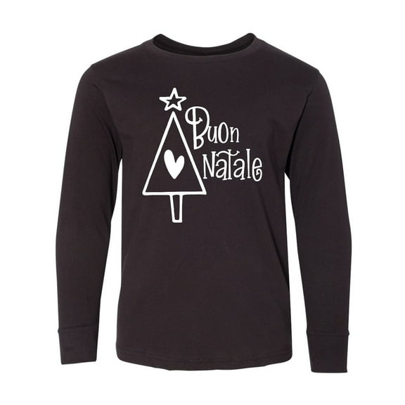Inktastic Buon Natale Christmas Tree with Heart and Star Long Sleeve Youth T-Shirt