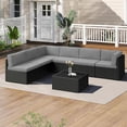 thumbnail image 1 of AECOJOY 7 PCS Patio Conversation Set, PE Rattan Wicker Outdoor Sectional Set with Cushions and Coffee Table, Patio Dining Set for Garden in Black Rattan & Dark Grey Cushion, 1 of 7