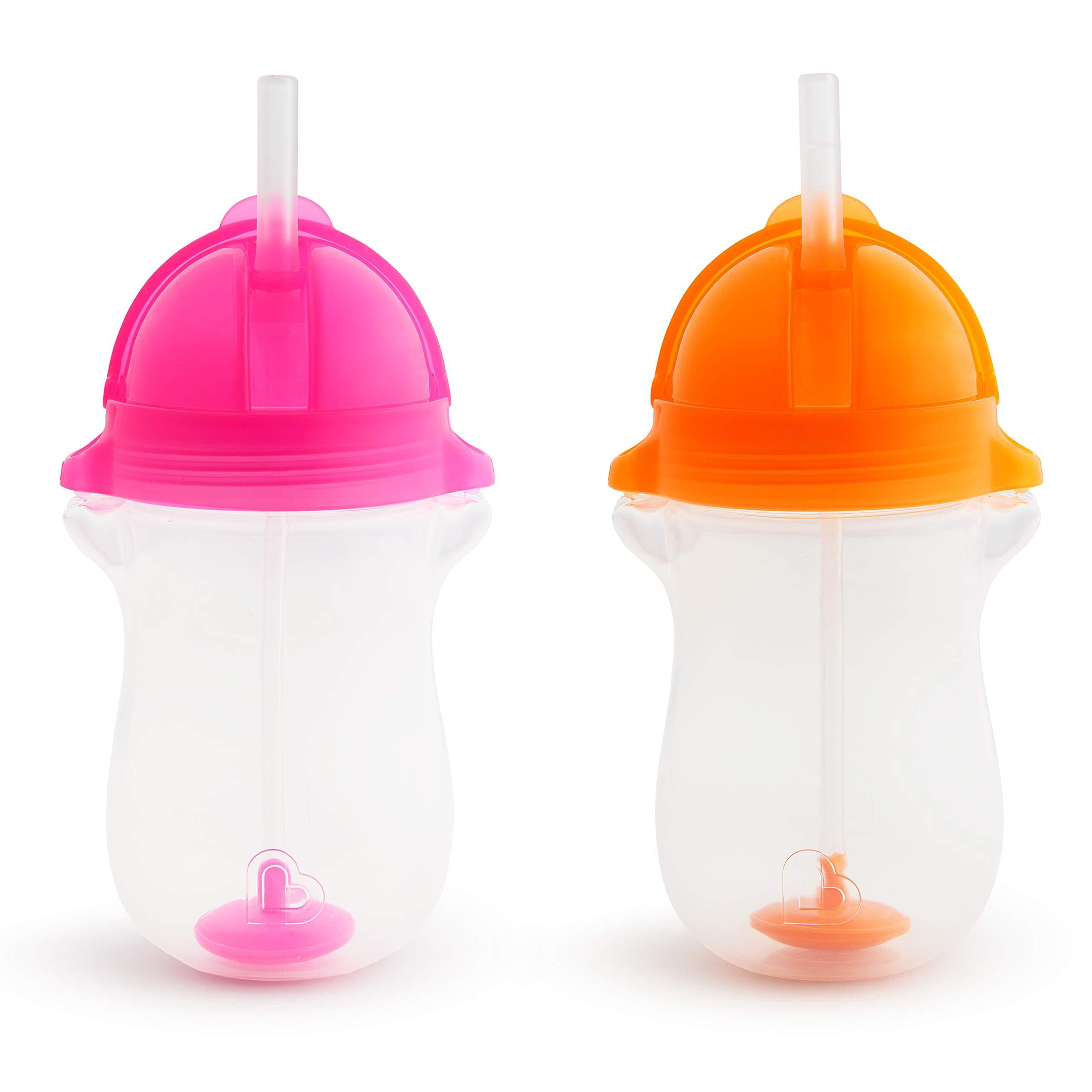 Munchkin Any Angle Click Lock Weighted Straw Cup, Pink/Orange, 10oz, 2pk