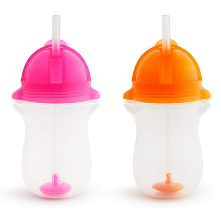 Munchkin Any Angle Click Lock Weighted Straw Cup, Pink/Orange, 10oz,