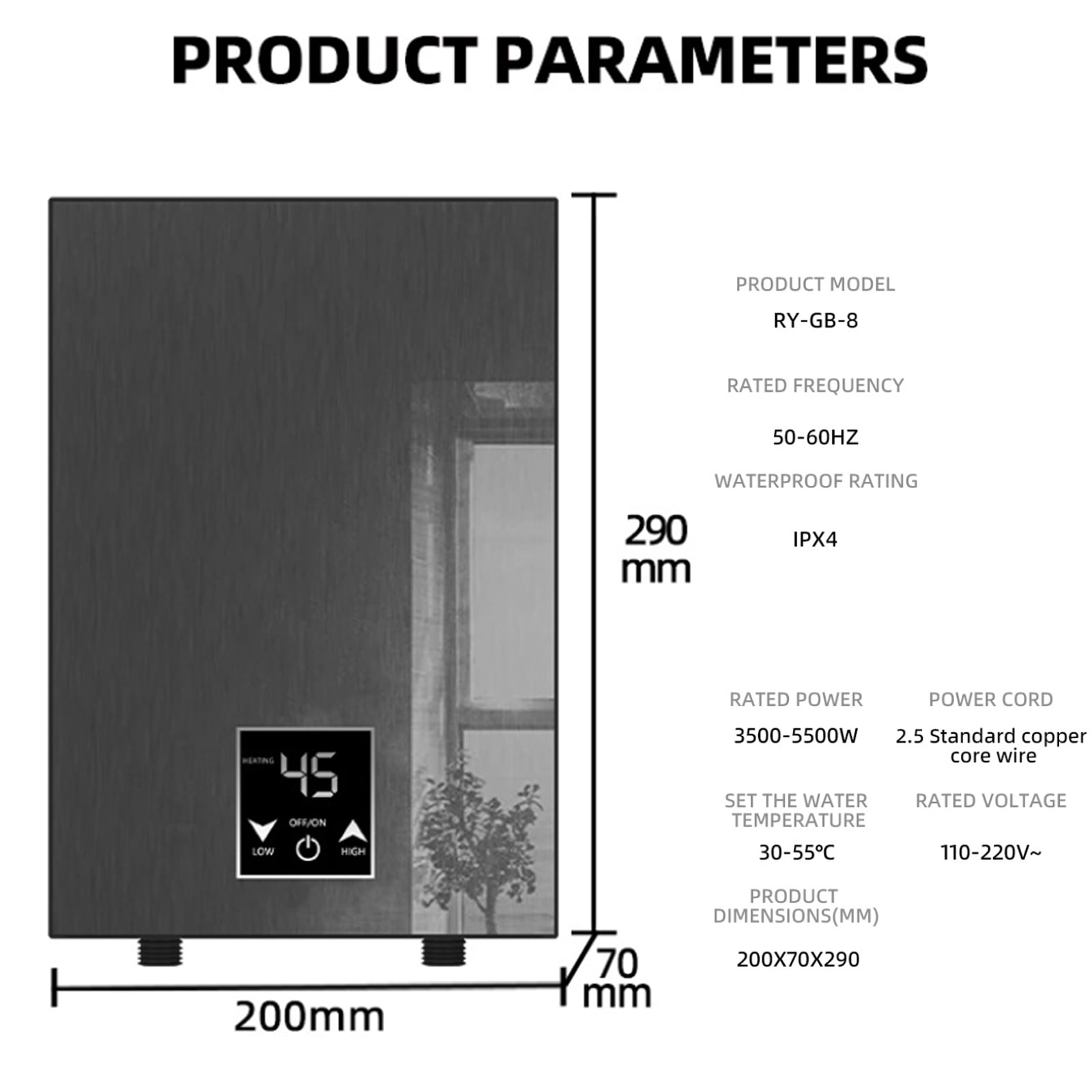 Electric Tankless Water Heater, 3500W Instant Hot Water Heater with Handheld Shower Head  Set, Portable Mini Water Heaters with Digital Display Adjustable Temperature for Bathroom Kitchen, Grey