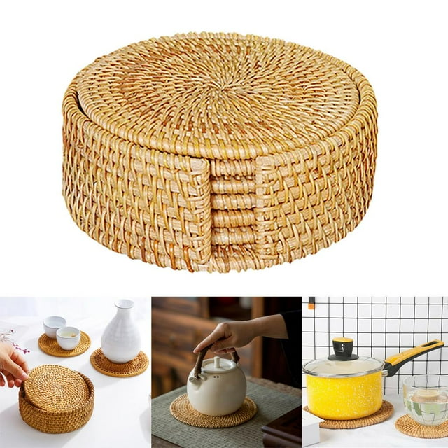 Manteles Individuales BLESIY de ratán Tejidos para Tazas de té 13cm