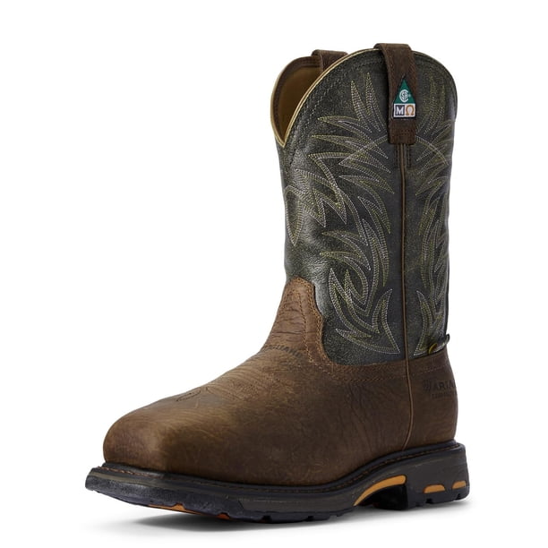 Ariat WorkHog - Botas de trabajo con punta cuadrada ancha CSA MetGuard para hombre, color marrón y verde musgo, 11,5 de ancho