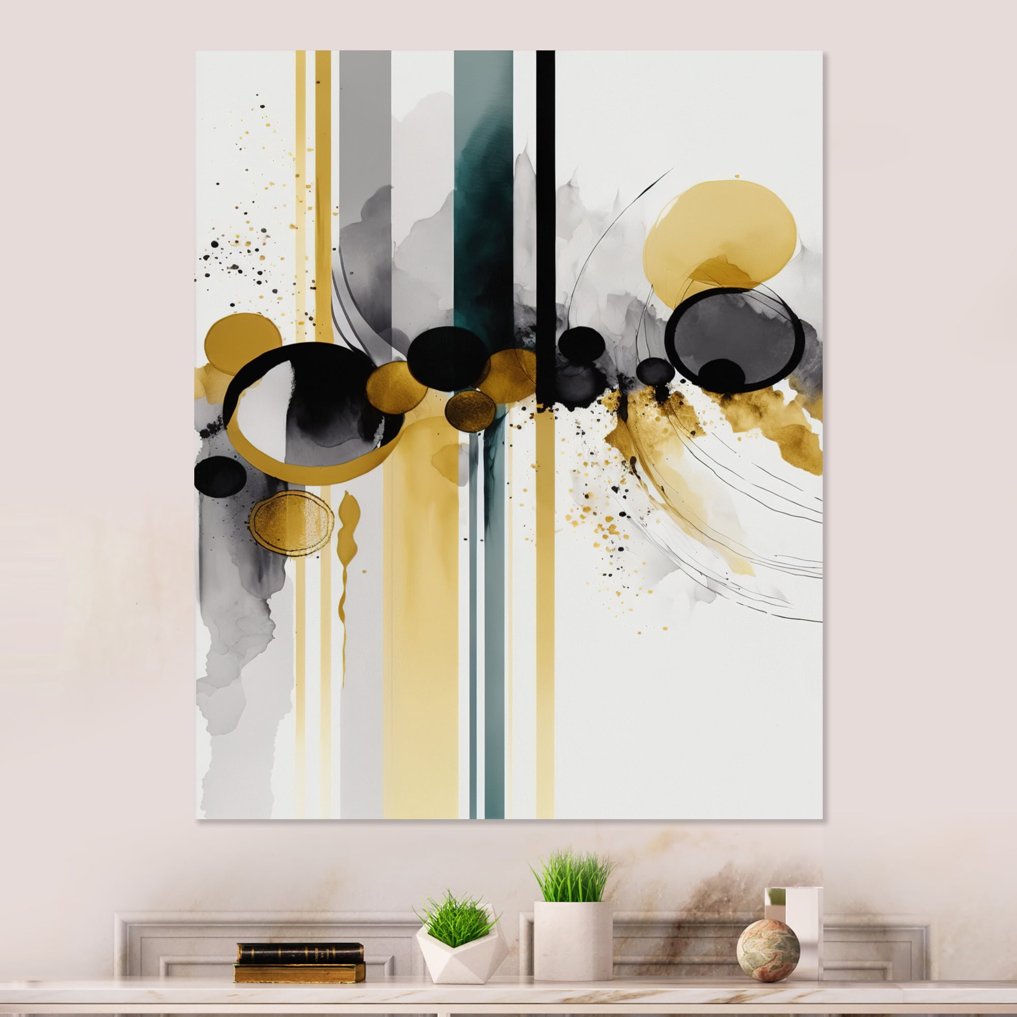 Designart Abstract Transitional Shapes Black I Canvas Wall Art