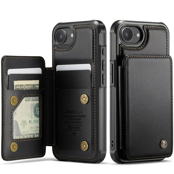 For iPhone 16e Case with Card Holder, Wallet Case for Women Men with RFID Blocking, Durable Leather Kickstand Magnetic Clasp Shockproof for iPhone 16e