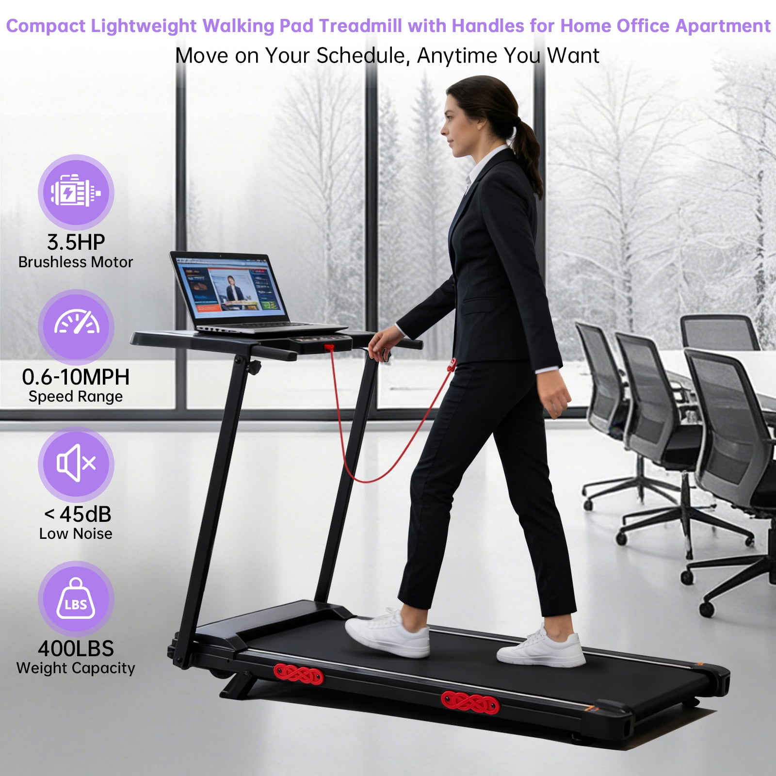 KASSADIN Electric Small Treadmills for Home Small, 3.5HP Walking Pad Treadmill with Handle Bar and Incline, 0.6-10MPH Portable Mini Treadmills for Home Exercising, 400LBS, 12 Preset Programs
