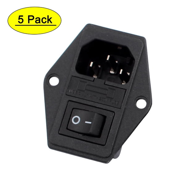 5pcs IEC320 C14  250V 15A Rocker Switch Inlet Plug Connector w Fuse Holder