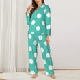 thumbnail image 2 of Salouo Teal Turquoise And White Polka Dot Pattern Women's Pajamas Set Long Sleeve Button Down Sleepwear Soft Pj Lounge Sets for women 2 Piece Pjs Set with Long Pants-XX-Large, 2 of 7