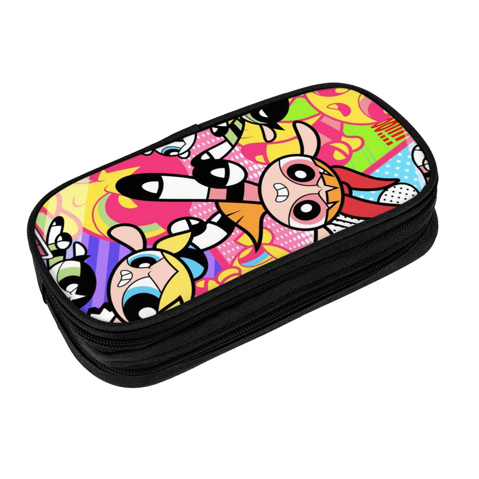 The Powerpuff Gi-rls Pencil Case Large Capacity Pencil Pouch Penbag Office Stationery Organizer Travel Makeup Bag Black