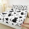 thumbnail image 3 of Manfei Kawaii Cartoon Cat Twin Sheet Sets for Kids, White Black Musical Note Twin Fitted Sheet, Cute Kitten Lover Flat Sheet, Microfiber Bedroom Decor, 3-Piece, 3 of 7