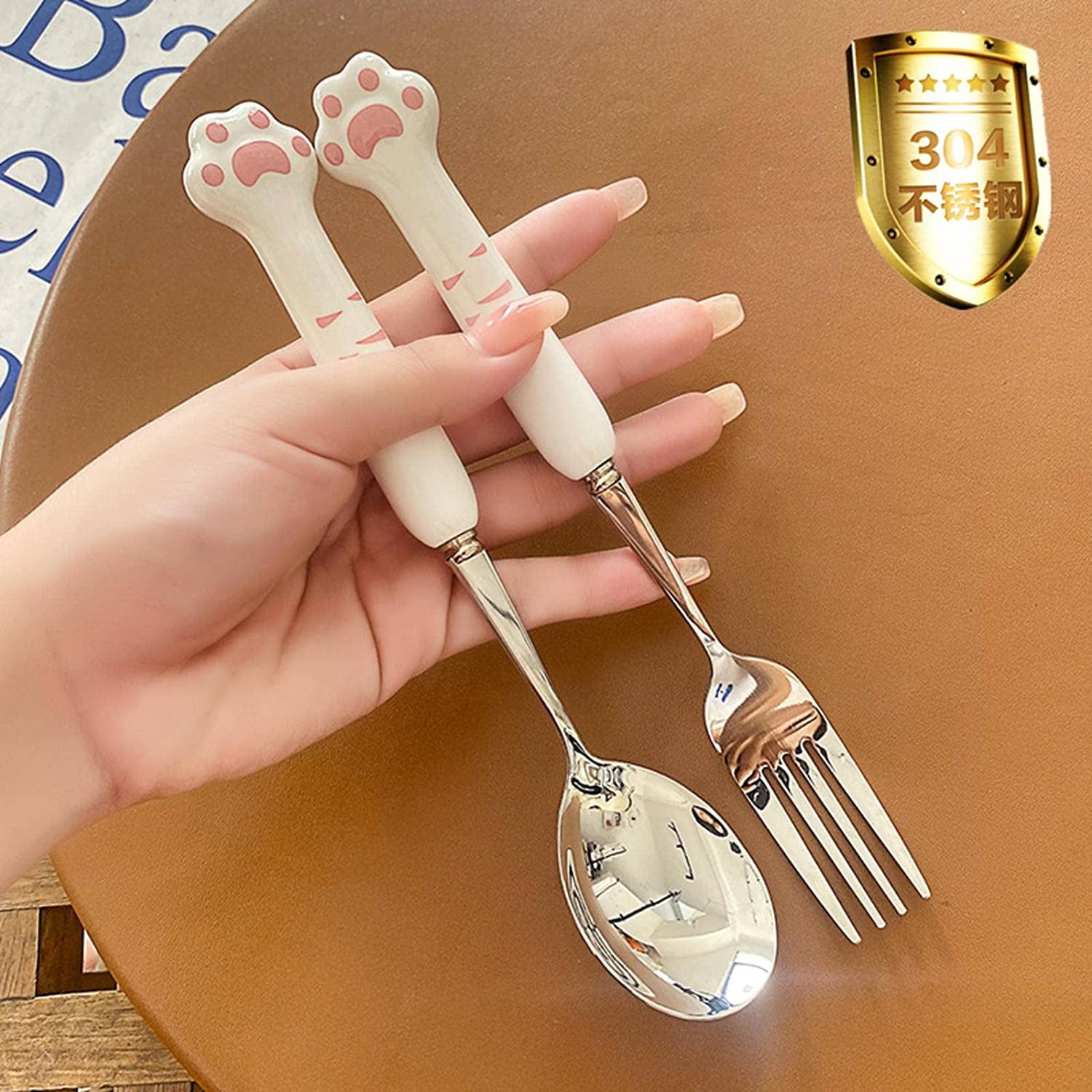 3pcs/set Cute Cartoon Stainless Steel Fork Spoon Chopsticks