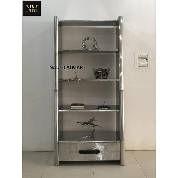 NauticalMart Designer Triangular Single Shelving Aviator Aluminium Open Bookshelf Home Decor funiture (72 Inches)