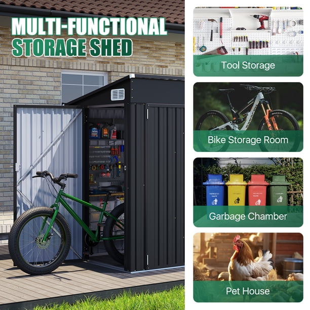 CLOUWDWELL, Metal Storage Shed, 8' x 4', Lockable 3-Doors